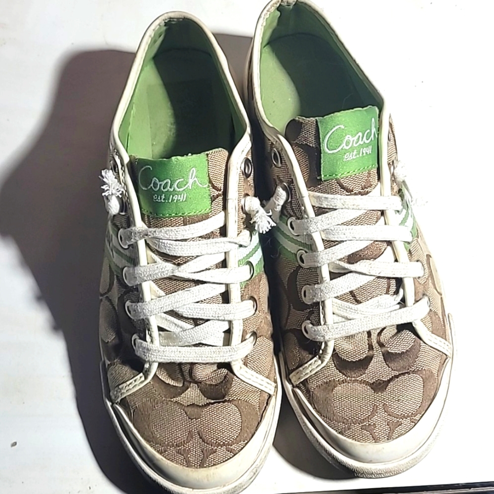 Coach Women's Gold and White Sneakers